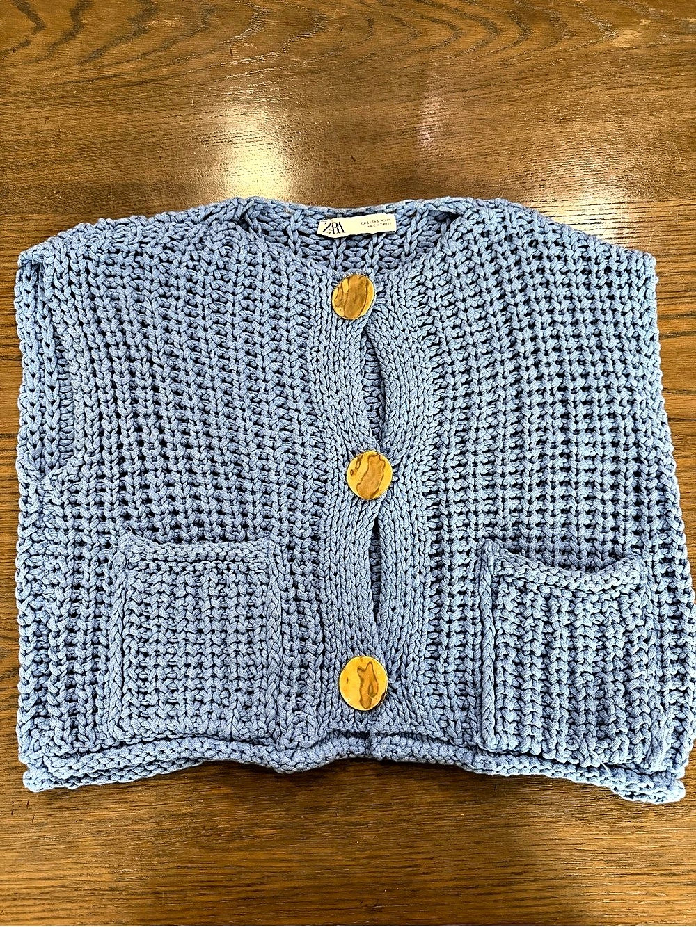 Zara Textured Knit Vest with Gold Buttons Blue